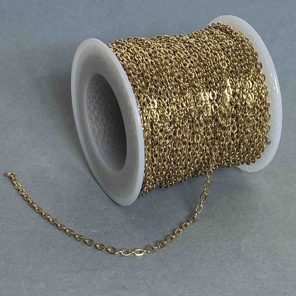 Łańcuszek na bobinie do biżuterii, grubość 2 mm ±, długość 18 m ±, metal w kolorze złotym