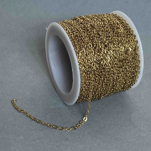 Łańcuszek na bobinie do biżuterii, grubość 2 mm, długość 18 m, metal złoty