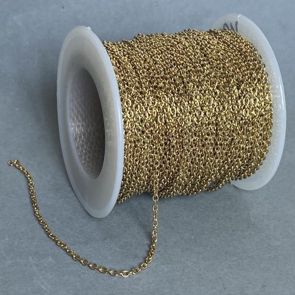 Furnitura jubilerska – bobina łańcuszka do biżuterii, grubość 1,9 mm, długość 18 m, metal w kolorze złotym