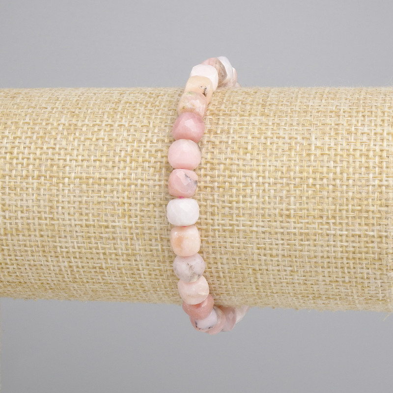Bransoletka Kwarc różowy fasetowana kostka, średnica 6x6mm+-, długość 18cm+- stretch