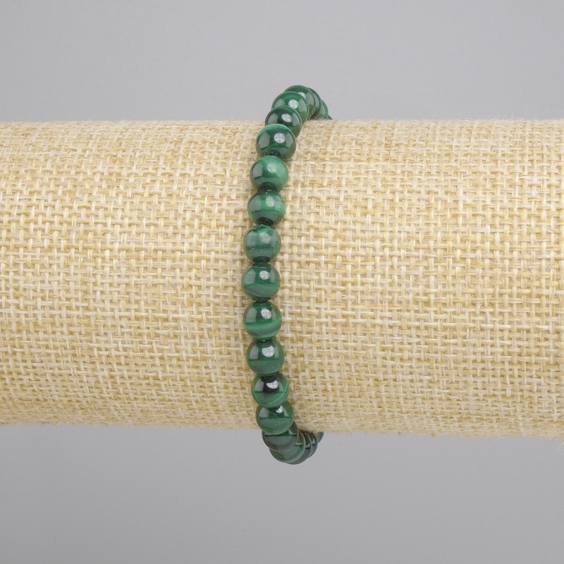 Bransoletka Malachit gładka kulka, średnica 6mm+-, długość 18cm+- stretch