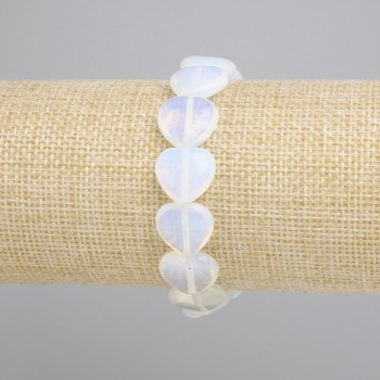 Bransoletka Kamień Księżycowy Opalit serce, średnica 14mm+-, długość 18cm+- stretch