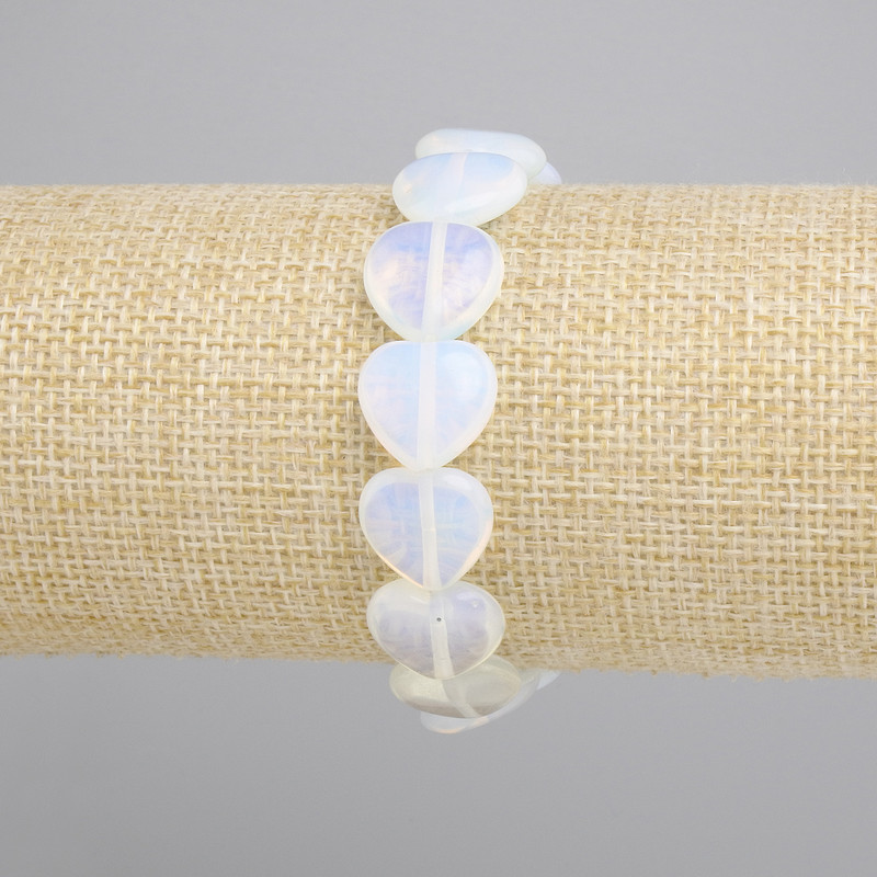Bransoletka Kamień Księżycowy Opalit serce, średnica 14mm+-, długość 18cm+- stretch