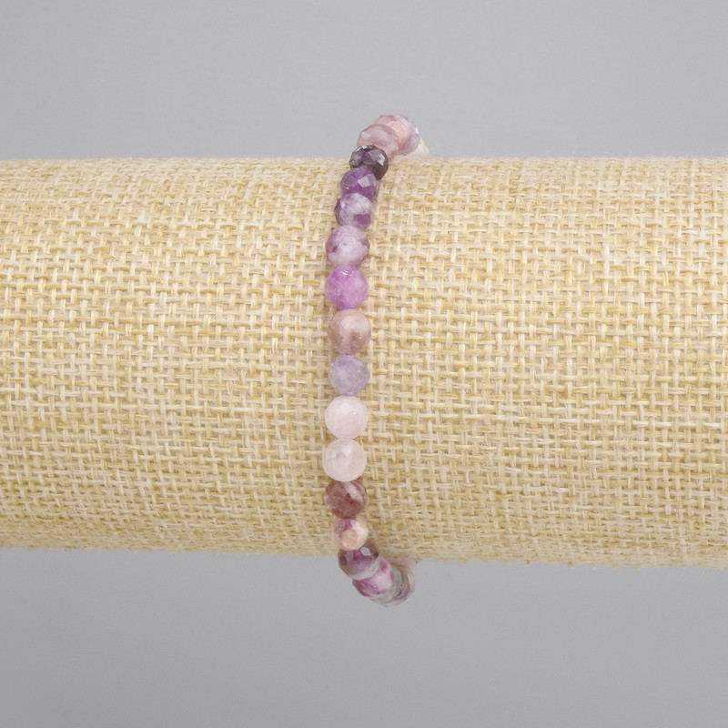 Bransoletka z lepidolitu, fasetowana kulka, średnica 5 mm ±, długość 18 cm ±, na elastycznym sznurku