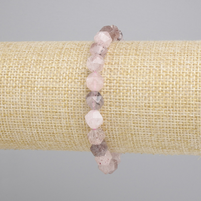 Bransoletka z kwarcu malinowego, fasetowane kuleczki 8×7 mm+-, długość 18 cm+- elastyczna