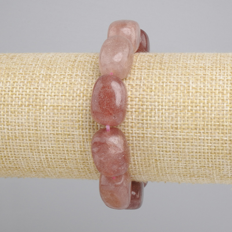 Bransoletka z kwarcu truskawkowego – bryłki, średnica 18–20×12 mm, długość 18 cm, elastyczna