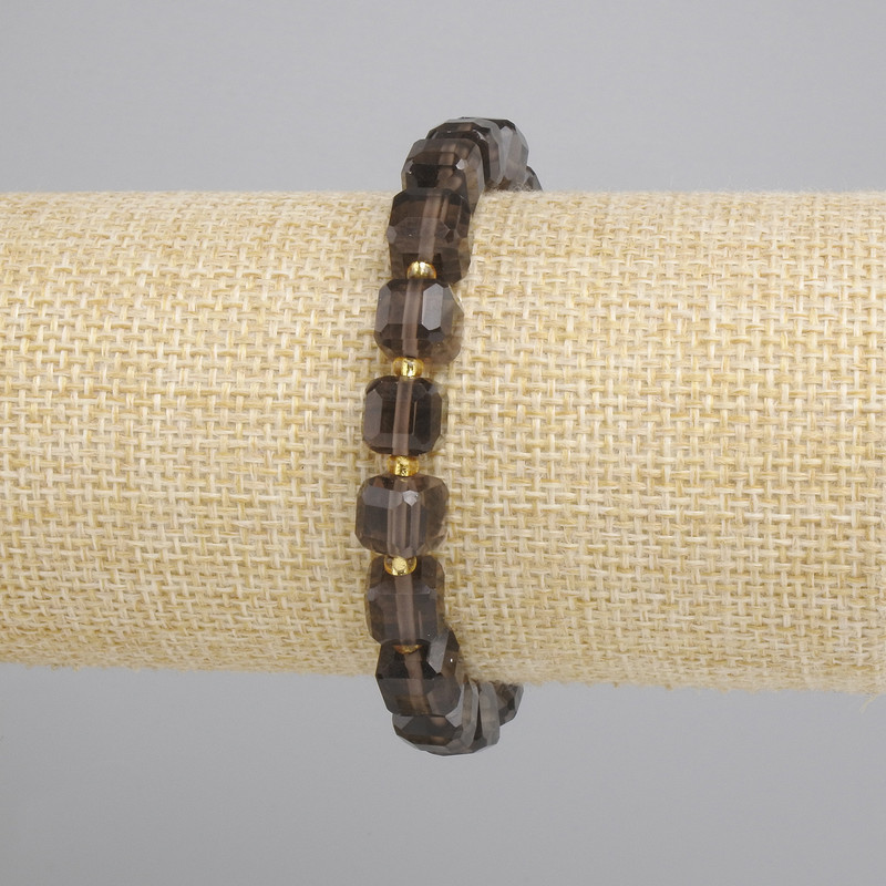 Bransoletka Rauchtopaz fasetowana kostka, średnica 8x8mm+- koralik 3mm+-, długość 18cm+- stretch