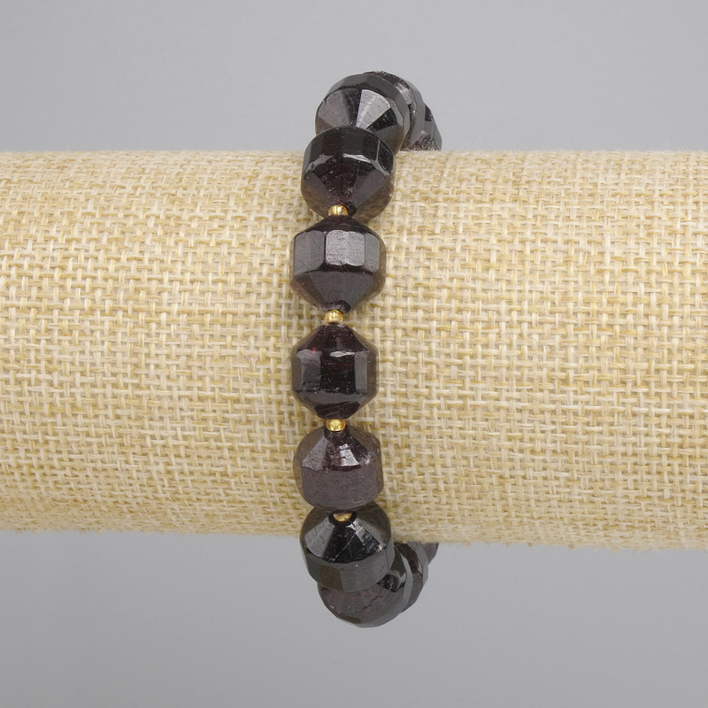 Bransoletka z granatu fasetowane wieloboczne koraliki, średnica 11–12×11–12 mm, 3 mm koraliki, długość 18 cm, elastyczna