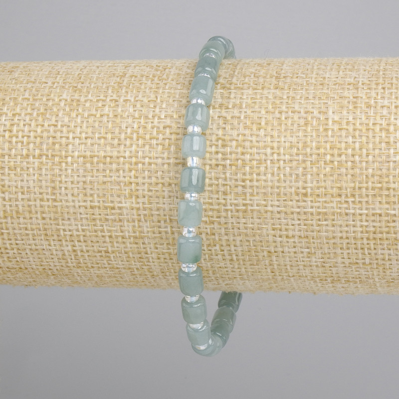 Bransoletka Jadeit walec, średnica 5x5mm+- koralik 3mm+-, długość 18cm+- stretch