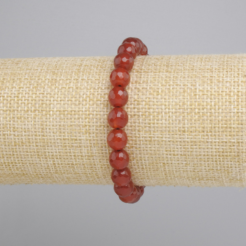 Bransoletka Karneol fasetowana kulka, średnica 8mm+-, długość 18cm+- stretch