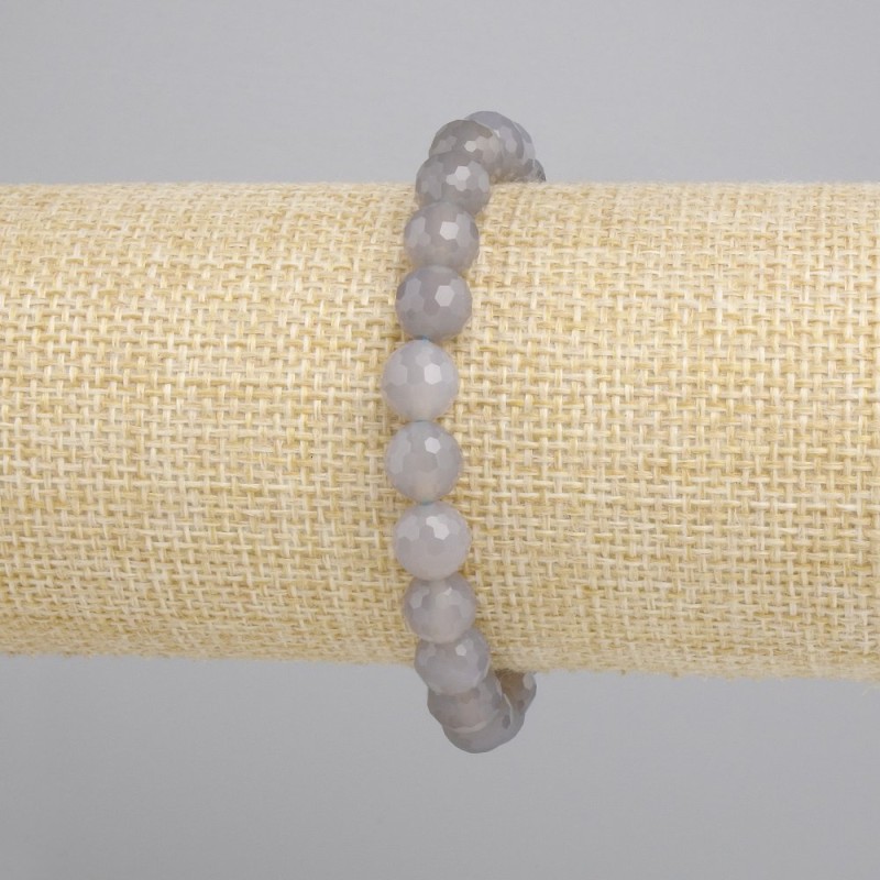 Bransoletka dymny Agat fasetowana kulka, średnica 8mm+-, długość 18cm+- stretch