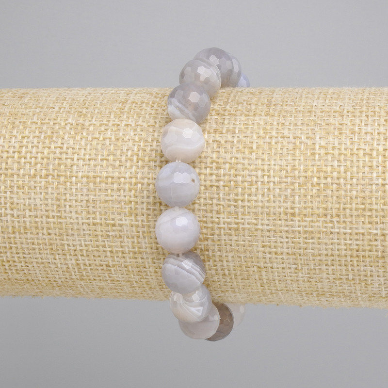 Bransoletka Agat Botswana fasetowana kulka, średnica 10mm+-, długość 18cm+- stretch