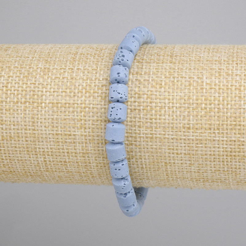 Bransoletka błękitna Lawa Wulkaniczna walec, średnica 6x6mm+-, długość 18cm+- stretch