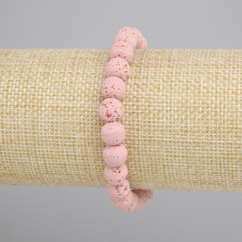 Bransoletka różowa Lawa Wulkaniczna gładka kulka, średnica 8mm+-, długość 18cm+- stretch