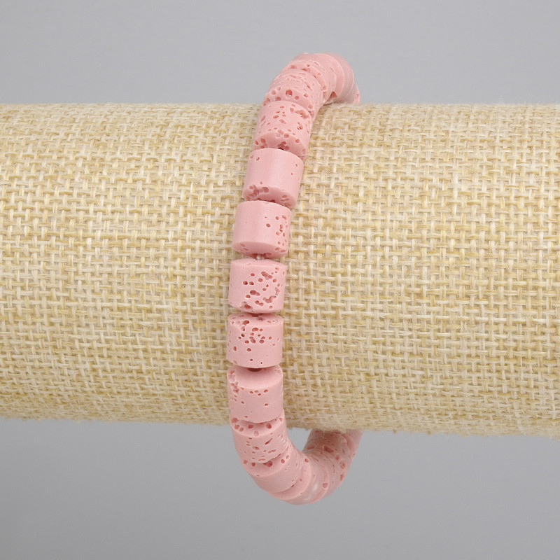 Bransoletka różowa Lawa Wulkaniczna walec, średnica 8x8mm+-, długość 18cm+- stretch