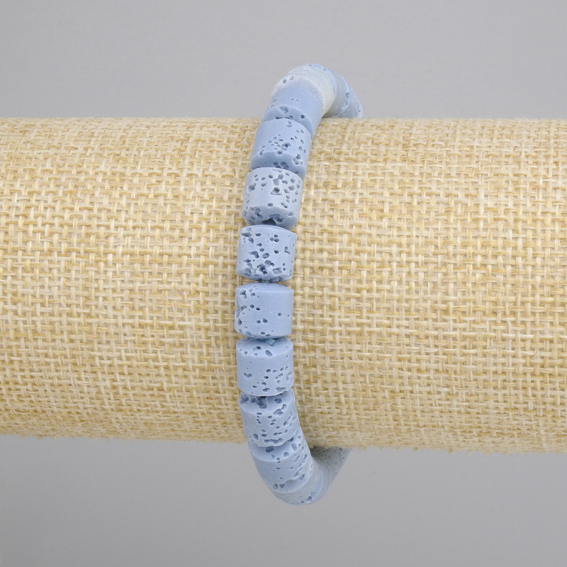 Bransoletka błękitna Lawa Wulkaniczna walec, średnica 8x8mm+-, długość 18cm+- stretch