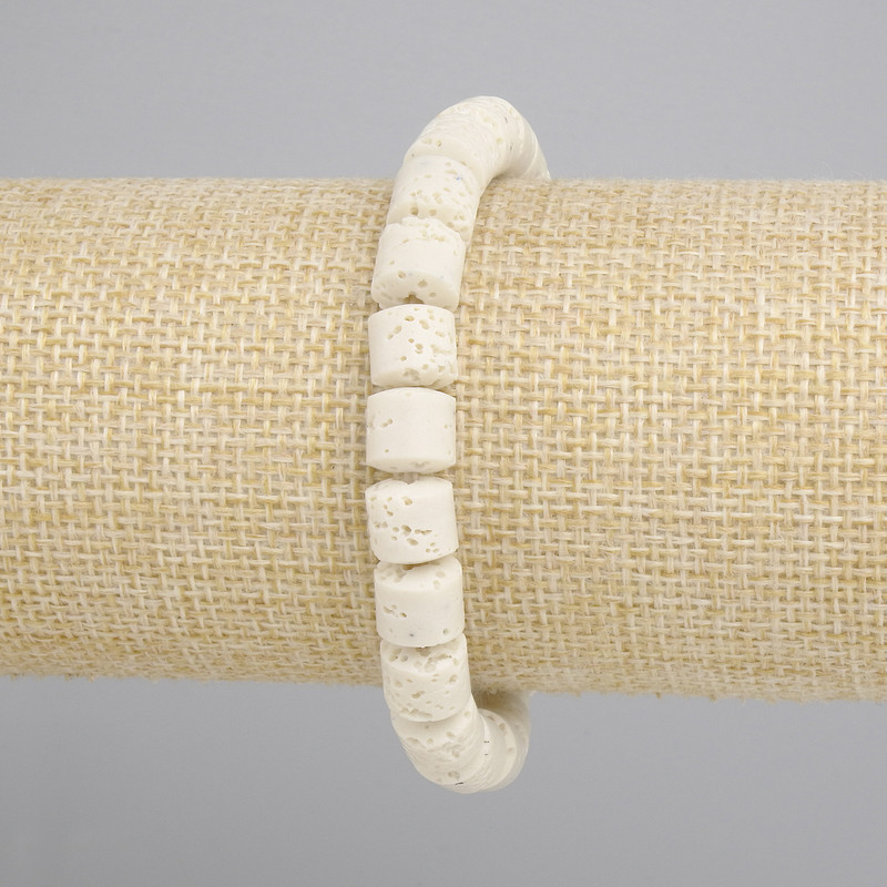 Bransoletka beżowa Lawa Wulkaniczna walec, średnica 8x8mm+-, długość 18cm+- stretch