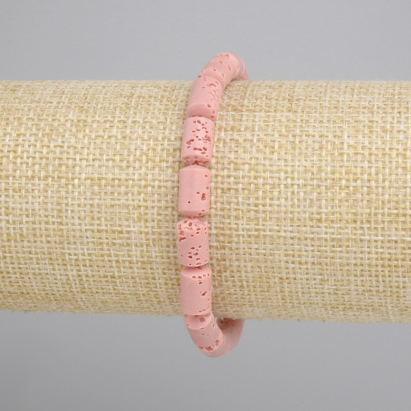 Bransoletka z różowej lawy wulkanicznej cylindryczna, średnica 10×6 mm, długość 18 cm, na elastycznej bazie