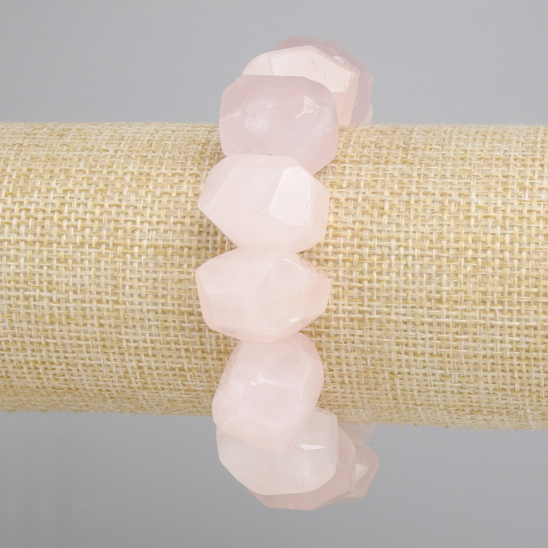 Bransoletka z różowego kwarcu w formie wielokątów, średnica 18-20×12-15 mm, długość 18 cm ±, elastyczna