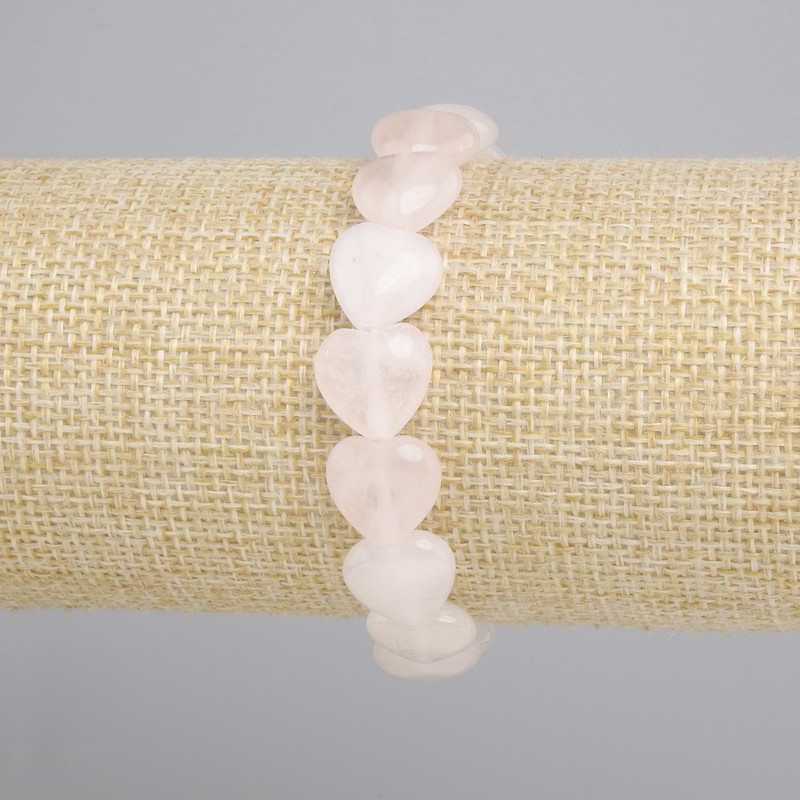 Bransoletka z różowego kwarcu w kształcie serca, średnica 12 mm, długość 18 cm, elastyczna