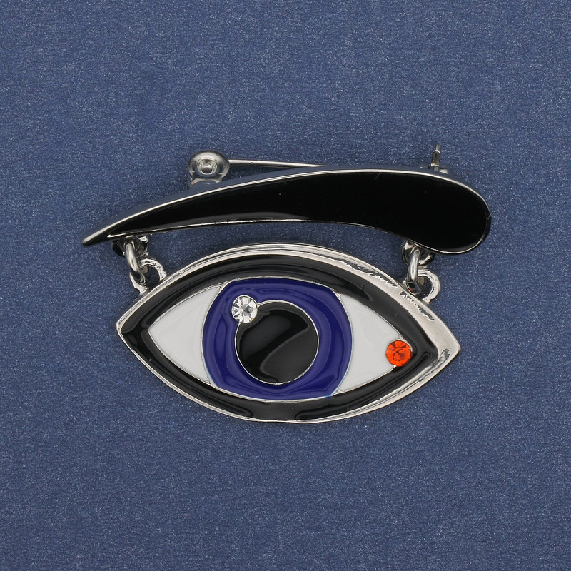 Broszka Akcent Oko, emalia, metal srebrzysty, 40×28 mm+