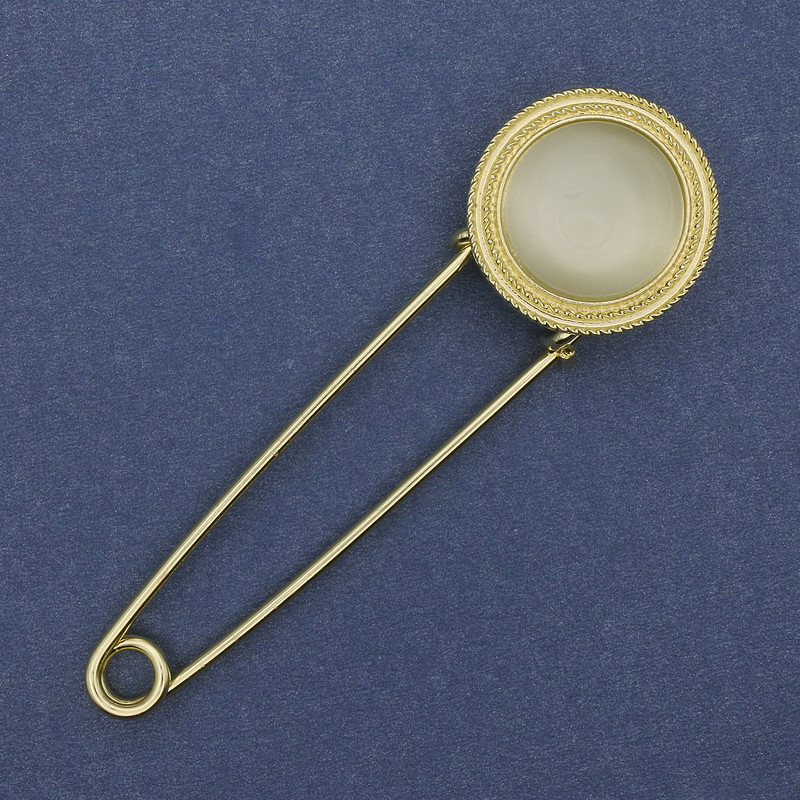 Broszka-spinka z kocim okiem, metal złocisty, 75×22 mm+