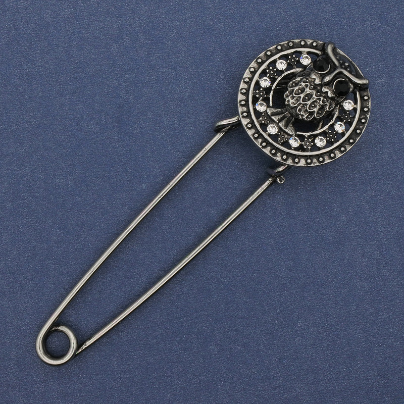 Broszka-spinka z cyrkoniami 80×24 mm +- srebrzysty metal