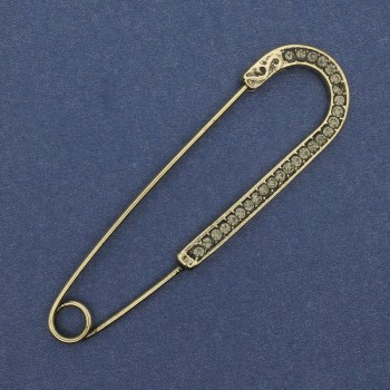 Broszka ze szpilką, szare cyrkonie, 68×19 mm ±, metal złoty