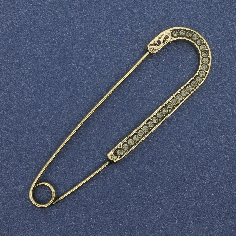 Broszka ze szpilką, szare cyrkonie, 68×19 mm ±, metal złoty