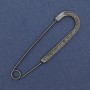 Elegancka broszka-spinka ze szarymi kryształami, 68×19 mm, ciemnosrebrny metal