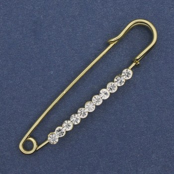 Broszka z szpilką z białymi kryształkami strass, 60×12 mm ± metal w kolorze złotym