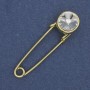 Broszka-spinka z białym kryształem 38×10 mm ± złocistym metalem