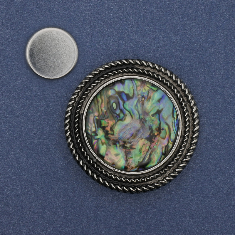 Broszka magnetyczna z haliozytem, srebrzysty metal, 40 mm+