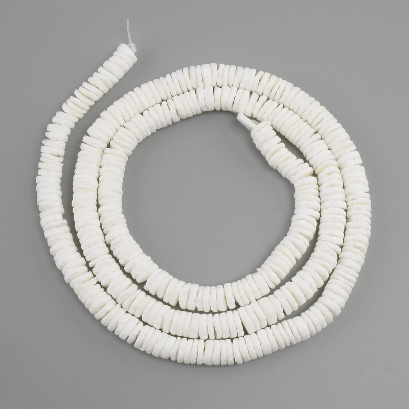 Koraliki nieobrobione z muszli Skafarka w kształcie rondeli, średnica 7×1,5–2 mm, długość 61 cm ± na żyłce