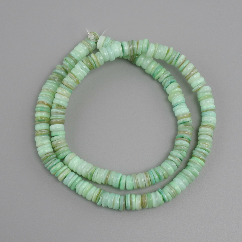 Koraliki z muszli Skafarka, rondel, średnica około 6×1-2,5 mm, długość 38 cm na żyłce