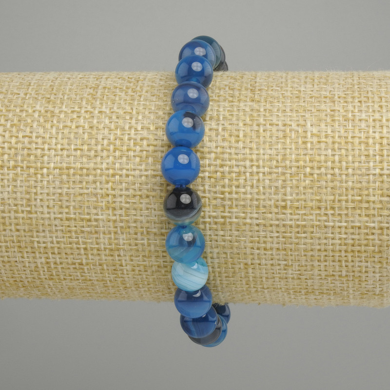 Bransoletka z agatu, gładkie kulki, średnica 8 mm, długość 18 cm, elastyczna