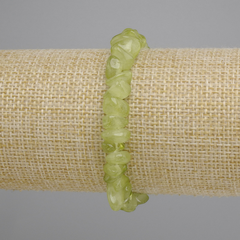 Bransoletka z chryzolitu — drobne kuleczki, średnica 6–11×2–6 mm, długość 18 cm ± elastyczna
