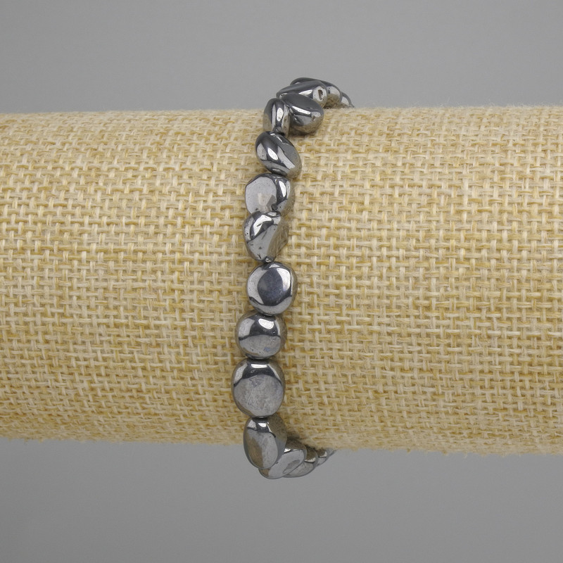 Bransoletka hematitu gładko wypolerowana, średnica 6-10×7-7 mm, 5 mm ±, długość 18 cm ±, elastyczna
