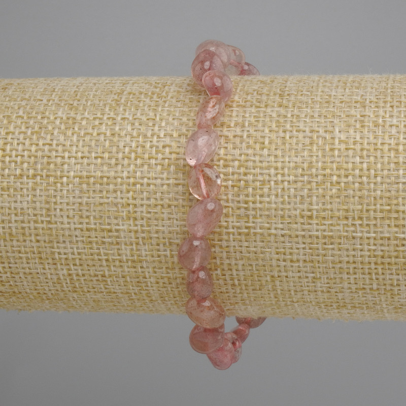 Bransoletka z kwarcu malinowego – kuleczki szlifowane, średnica 6–10 mm, 5×6–7 mm, 5 mm ±, długość 18 cm ±, elastyczna