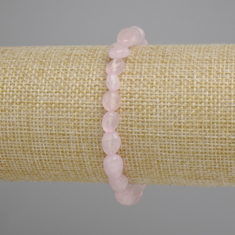 Bransoletka z fasetowanego różowego kwarcu, średnica 6–10 mm, 5×6–7 mm, 5 mm ±, długość 18 cm ±, na elastycznej gumce