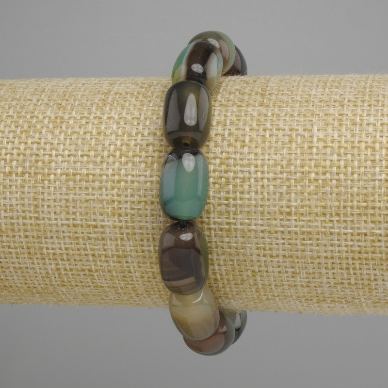 Bransoletka z brazylijskiego agatu w beczułkowym kształcie, średnica 13,5×10 mm, długość 18 cm, elastyczna