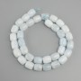 Koraliki z akwamarynu barilowe, średnica 10 mm, 5–11×9 mm ±, długość nici 38 cm
