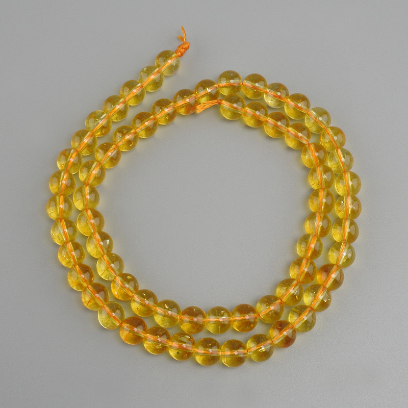 Koraliki cytrynowe gładkie kuleczki, średnica 6 mm, długość 38 cm