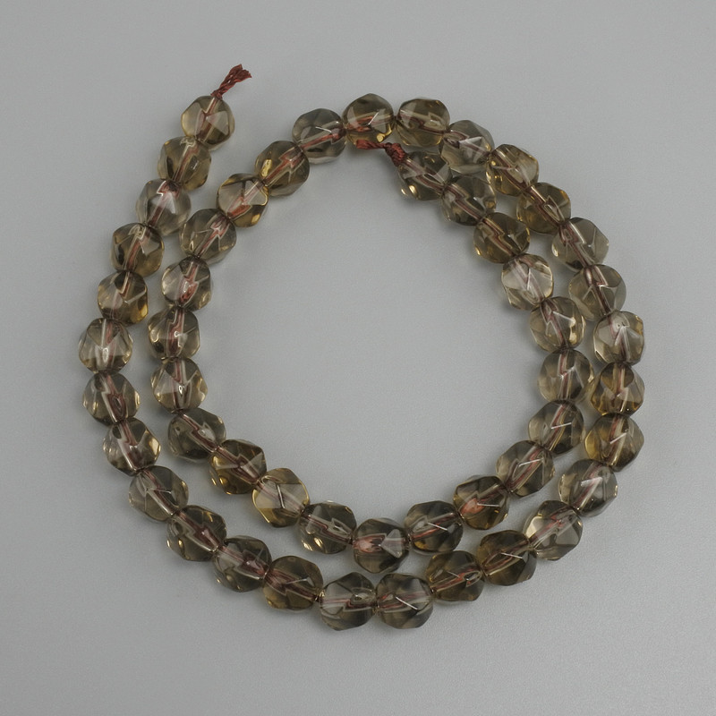 Koraliki z dymnego kwarcu fasetowane, średnica 7×7 mm ±, długość 36 cm ±
