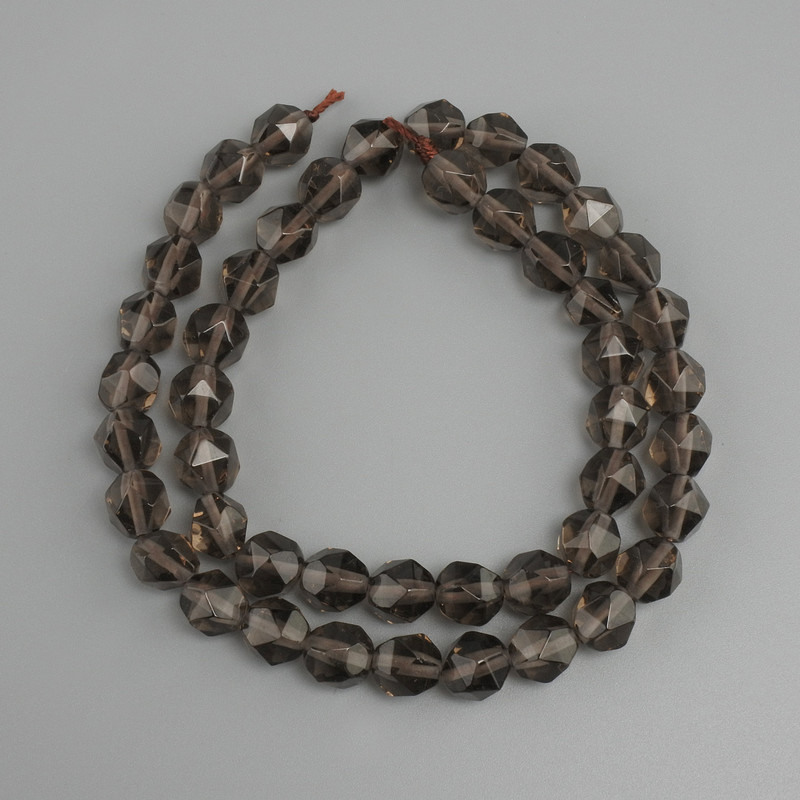 Koraliki z topazu dymnego, fasetowane, średnica około 8×7,5 mm, długość 38 cm ±