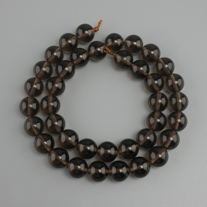 Koraliki topazu dymnego, gładkie kulki, średnica 10 mm ±, długość 37 cm ±