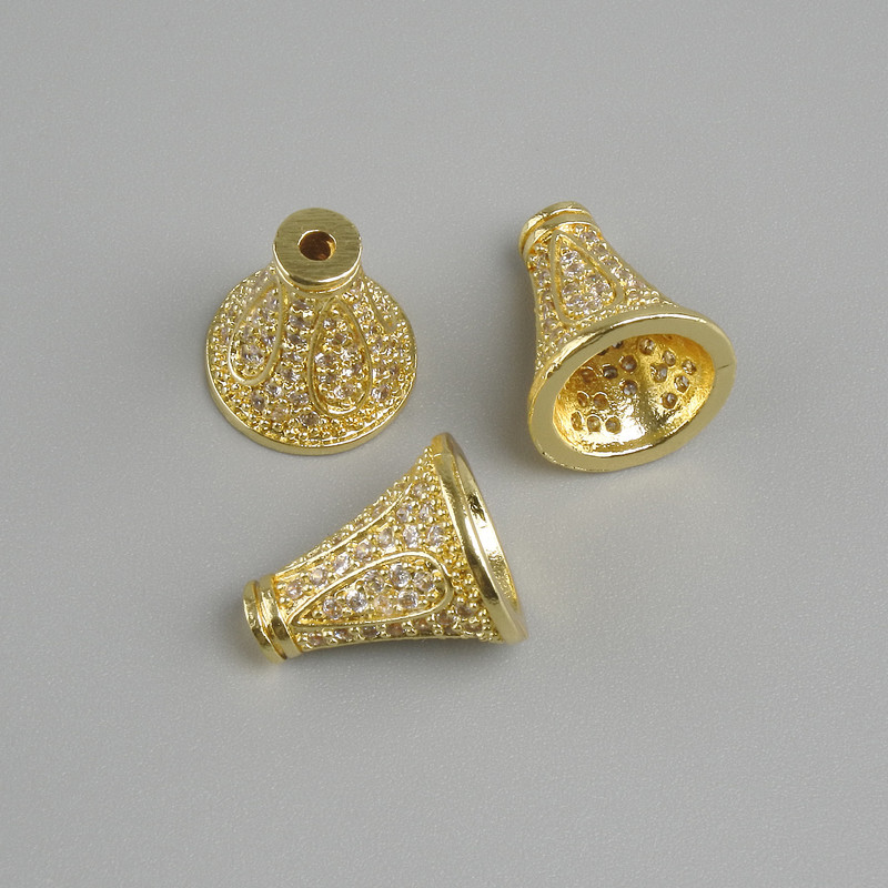 Cena za 1 szt. Zakończenie biżuterii, średnica 11×10 mm ± otwór około 1,3 mm, złoty kolor metalu