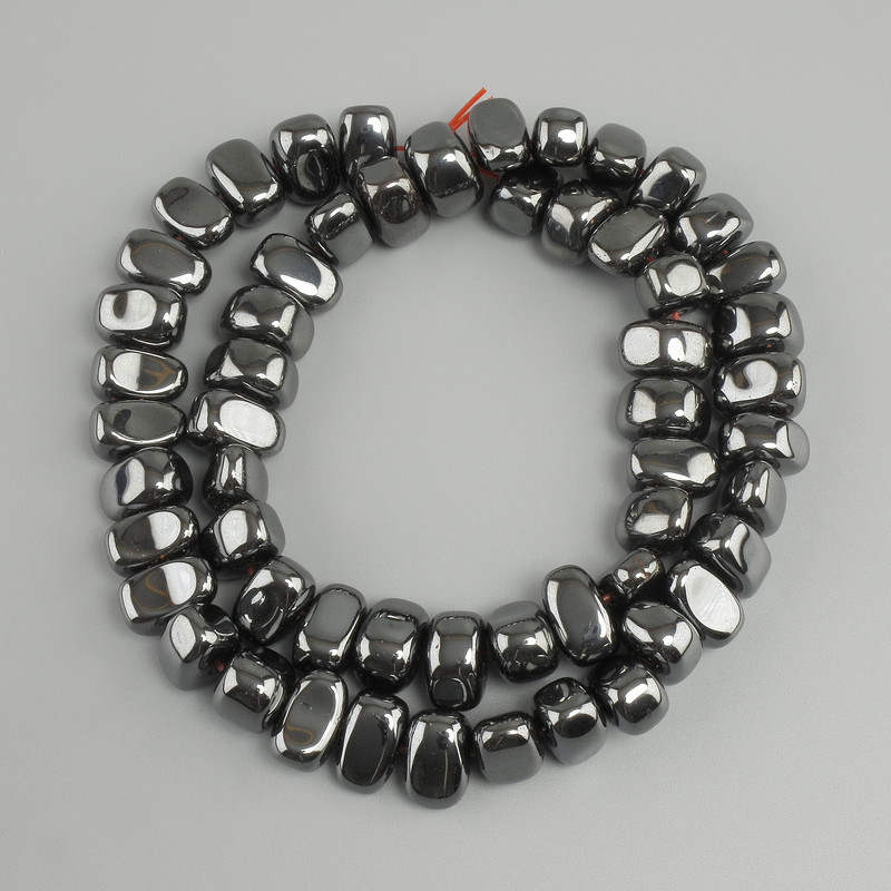 Koraliki hematytu w kształcie galty fasetowanej, średnica 11-12×7 mm, 5-8 mm ±, długość 39 cm ±