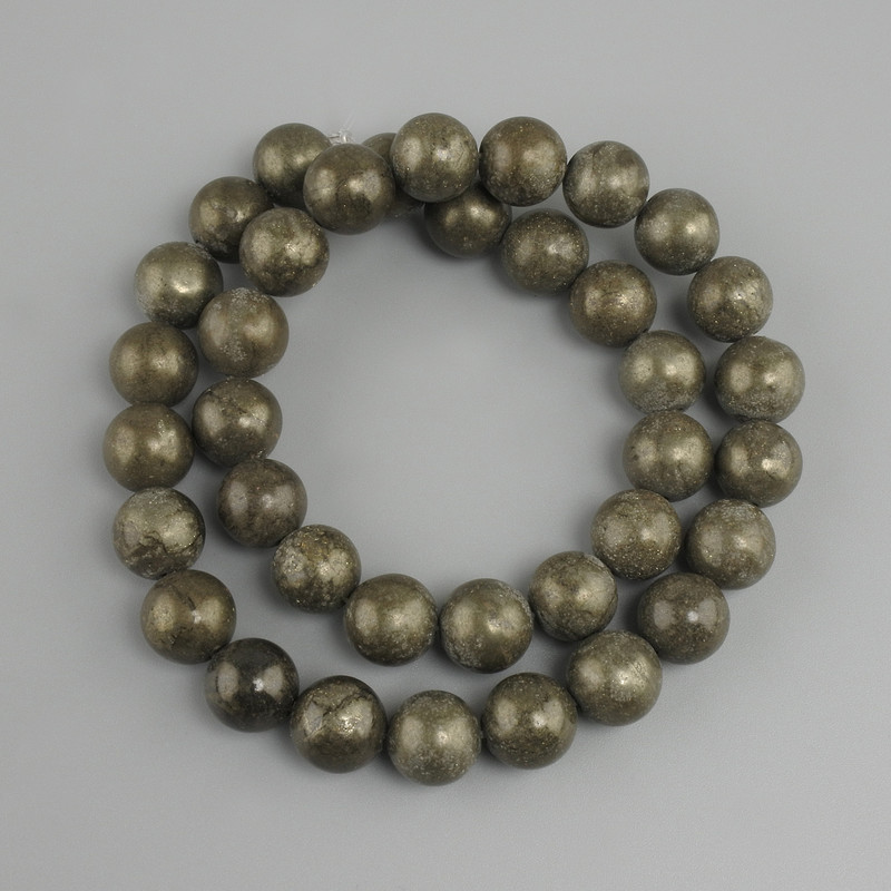 Koraliki z pirytu, gładka kulka, średnica 10,5 mm ±, długość 38 cm ±