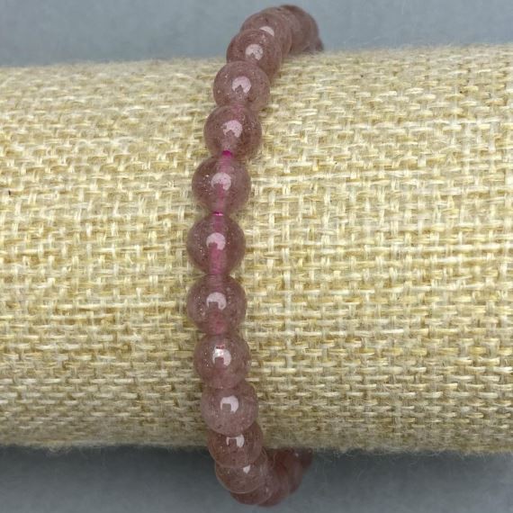 Bransoletka z kwarcu truskawkowego, gładkie kulki, średnica 7 mm ±, długość 18 cm ±, elastyczna